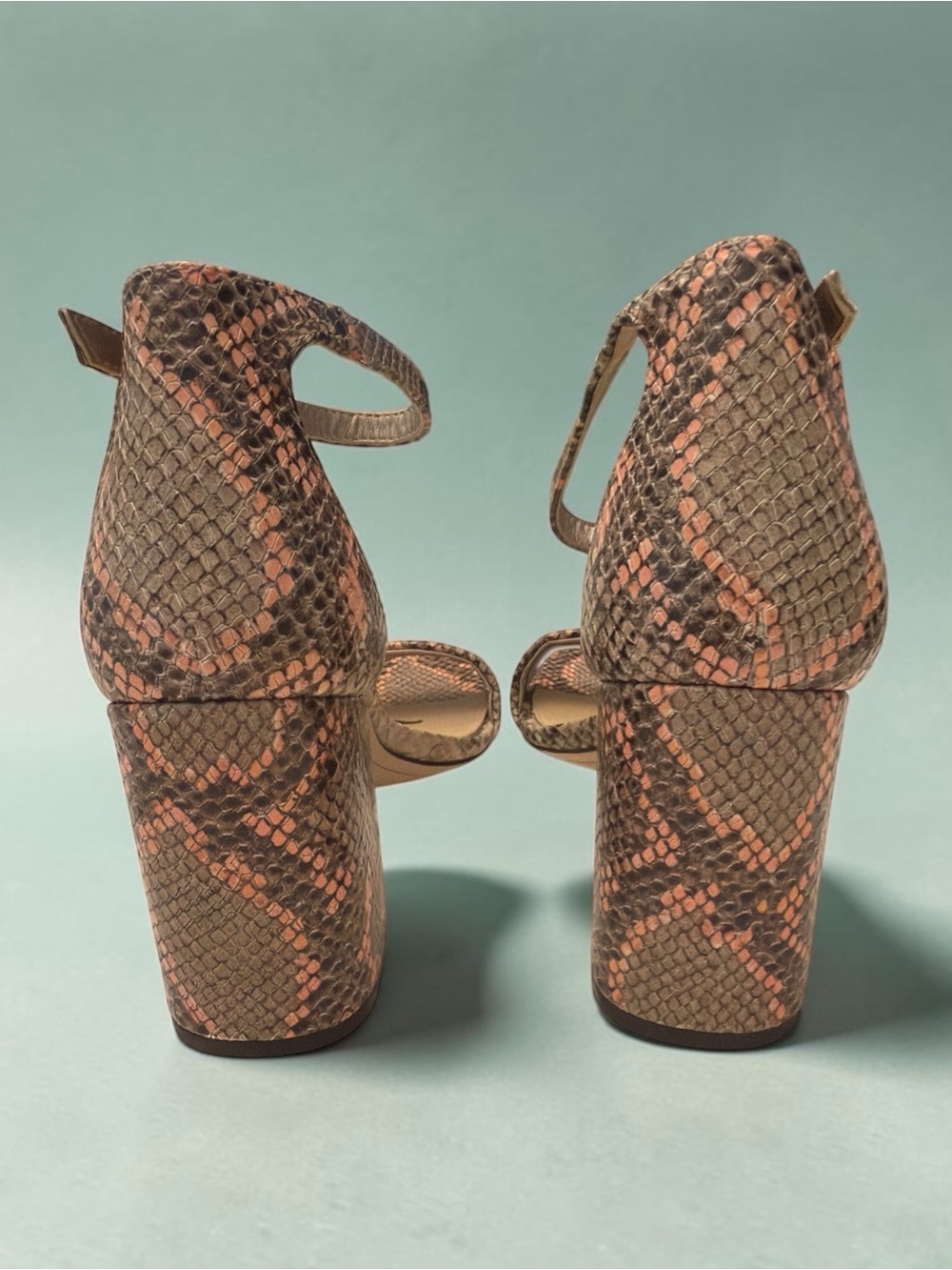 Sam Edelman Pink and Brown Snake-Print Block Heel Sandals - Picture 5 of 7